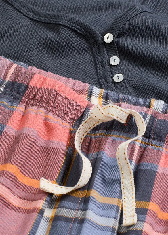 Pyjama avec T-shirt côtelé et pantalon en flanelle à fil brillant, bonprix