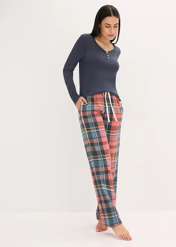 Pyjama avec T-shirt côtelé et pantalon en flanelle à fil brillant, bonprix