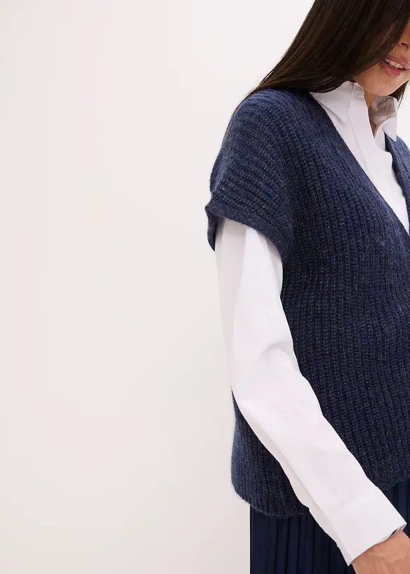 Gilet sans manches en laine mélangée avec boutons décoratifs, bonprix