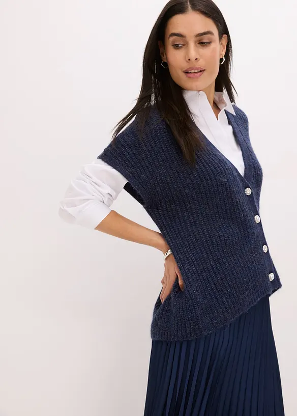 Gilet sans manches en laine mélangée avec boutons décoratifs, bonprix