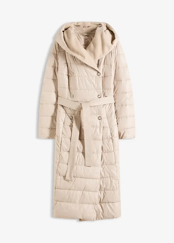 Doudoune longue et d&eacute;perlante avec empi&egrave;cement aspect laine et ceinture &agrave; nouer, bonprix