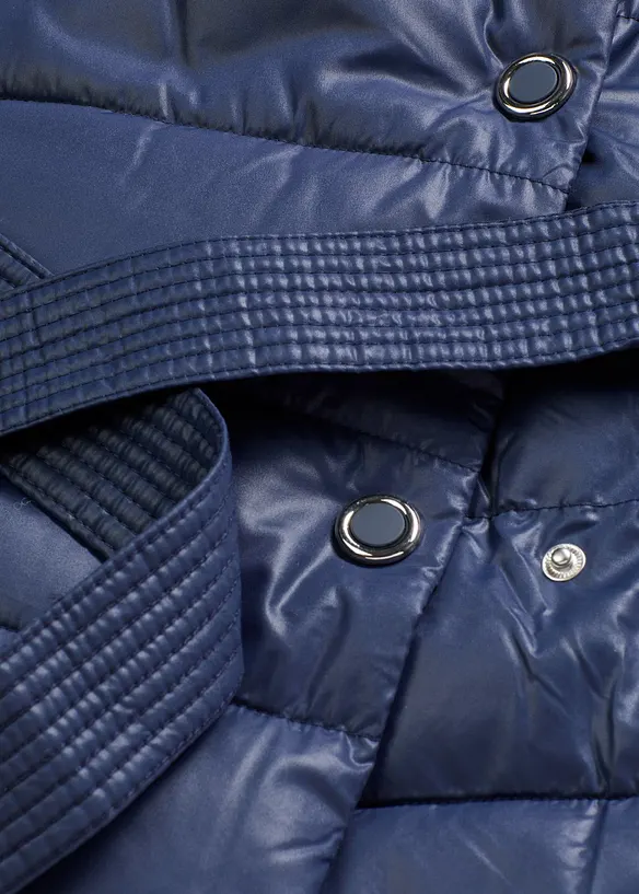 Doudoune longue et déperlante avec empiècement aspect laine et ceinture à nouer, bonprix