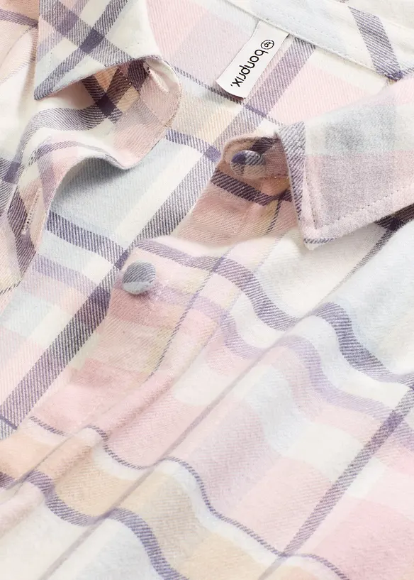 Chemise de nuit tissée en flanelle, entièrement boutonnée, bonprix