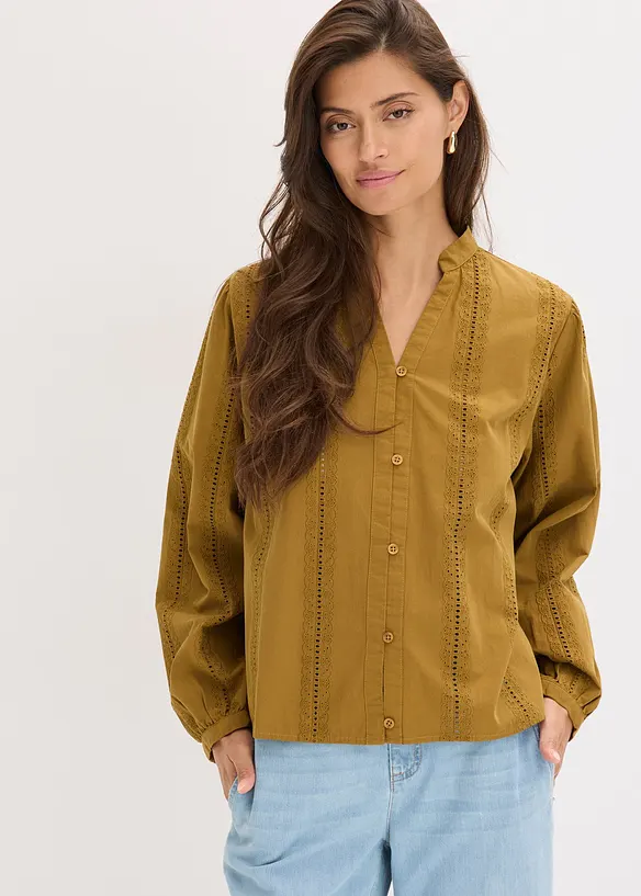 Chemisier en coton avec broderies anglaises, bonprix