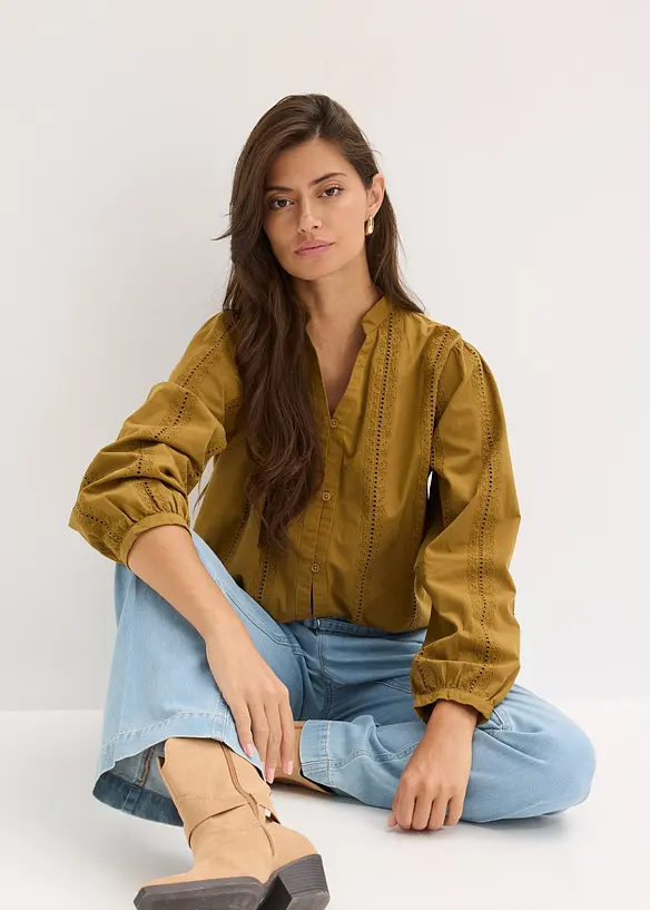 Chemisier en coton avec broderies anglaises, bonprix