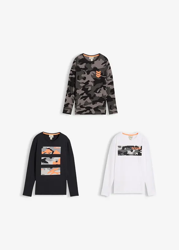 Lot de 3 T-shirts manches longues 100% coton, bonprix