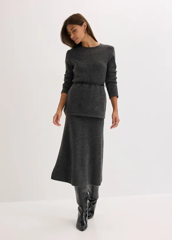 T-shirt manches longues en maille avec ceinture &agrave; nouer, bonprix