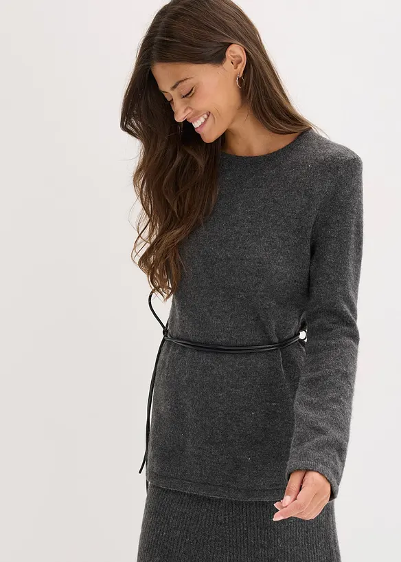 T-shirt manches longues en maille avec ceinture &agrave; nouer, bonprix