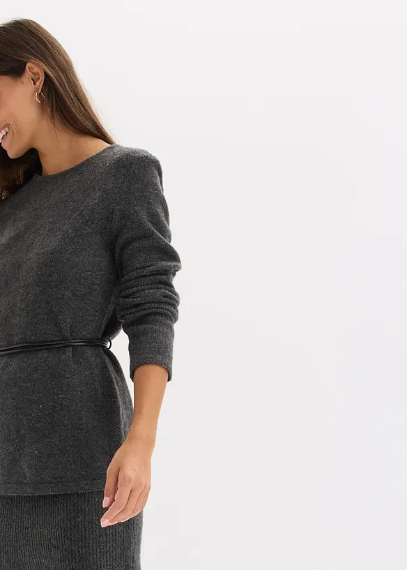 T-shirt manches longues en maille avec ceinture &agrave; nouer, bonprix