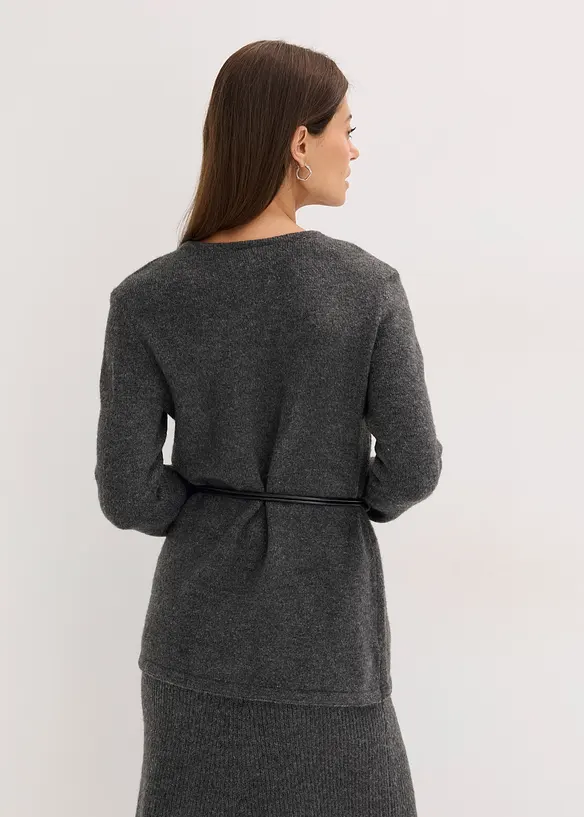 T-shirt manches longues en maille avec ceinture &agrave; nouer, bonprix