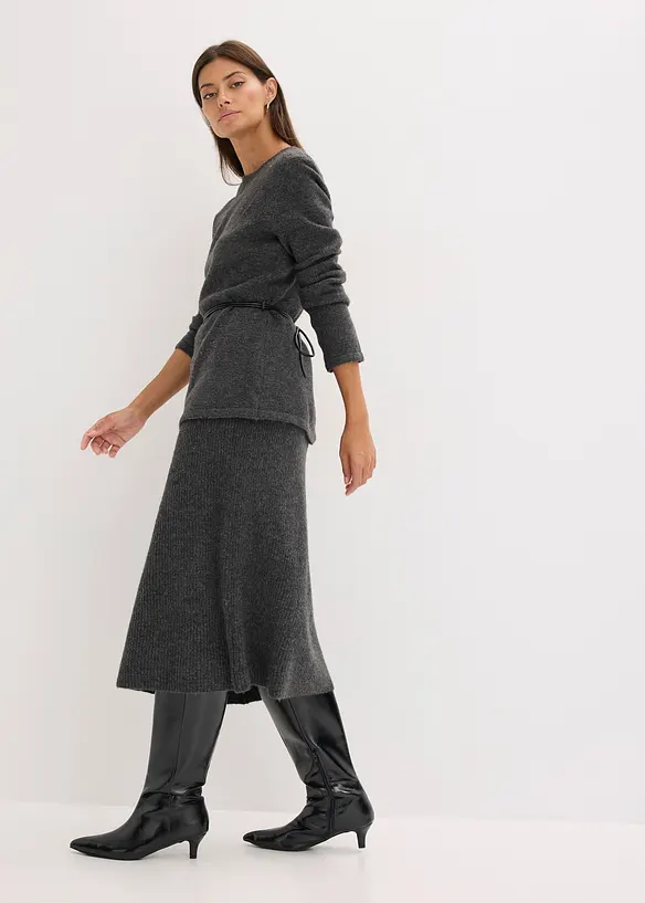 T-shirt manches longues en maille avec ceinture &agrave; nouer, bonprix