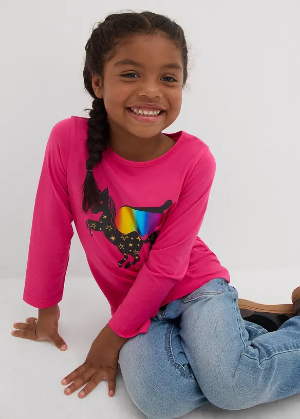 Lot de 2 T-shirts manches longues 100% coton, bonprix