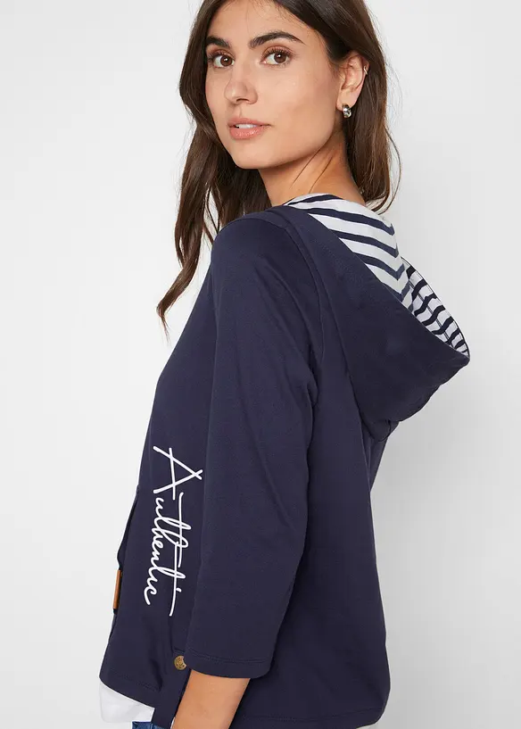 T-shirt à capuche, manches 3/4, 100% coton, bonprix