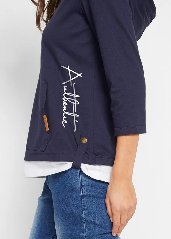 T-shirt à capuche, manches 3/4, 100% coton, bonprix