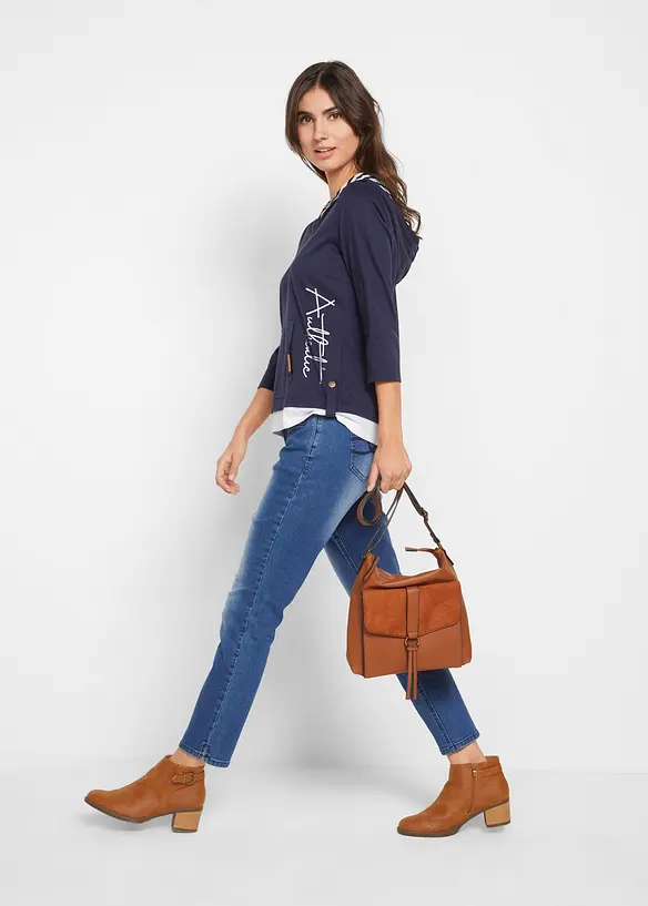 T-shirt à capuche, manches 3/4, 100% coton, bonprix