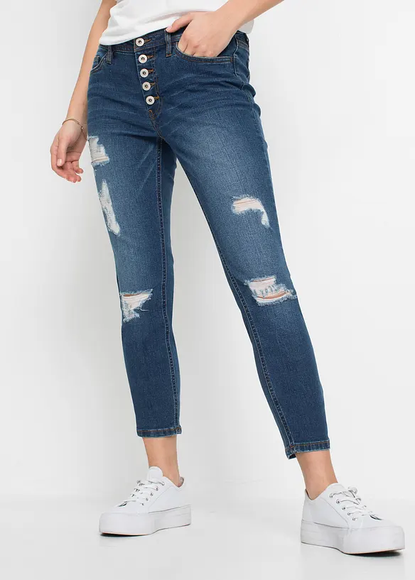 Jean skinny taille mi-haute, effets destroy, bonprix