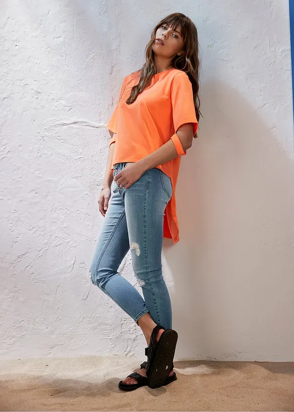 Jean skinny taille mi-haute, effets destroy, bonprix