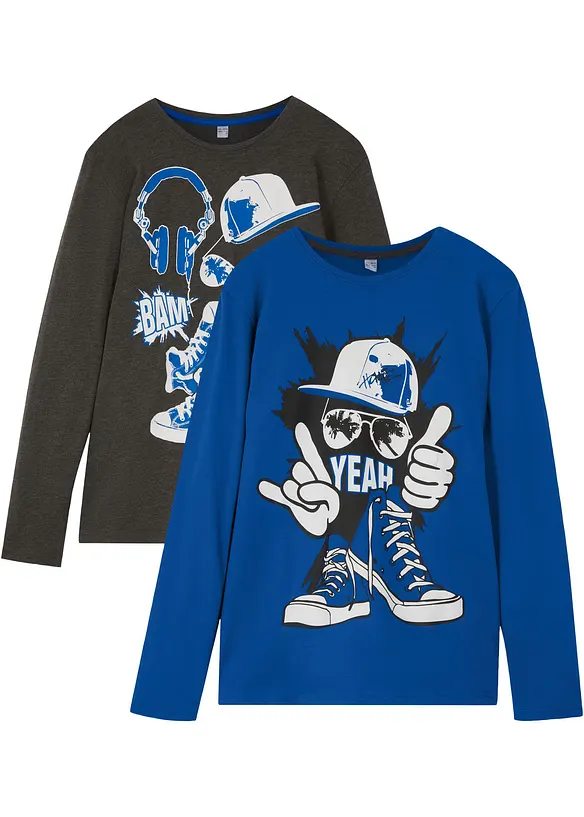 Lot de 2 T-shirts manches longues coton, bonprix