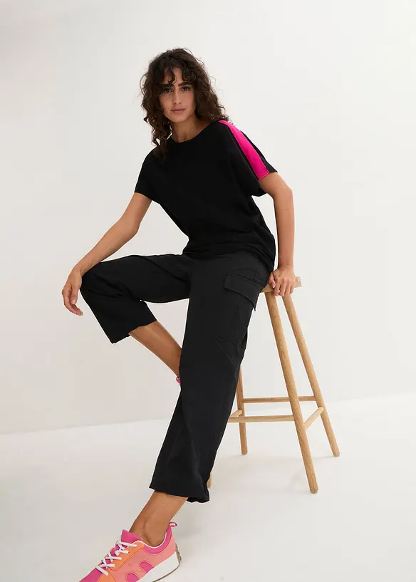 T-shirt 100% coton avec galon fluo, bonprix