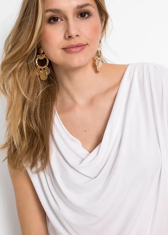 T-shirt col bénitier en viscose extensible, bonprix