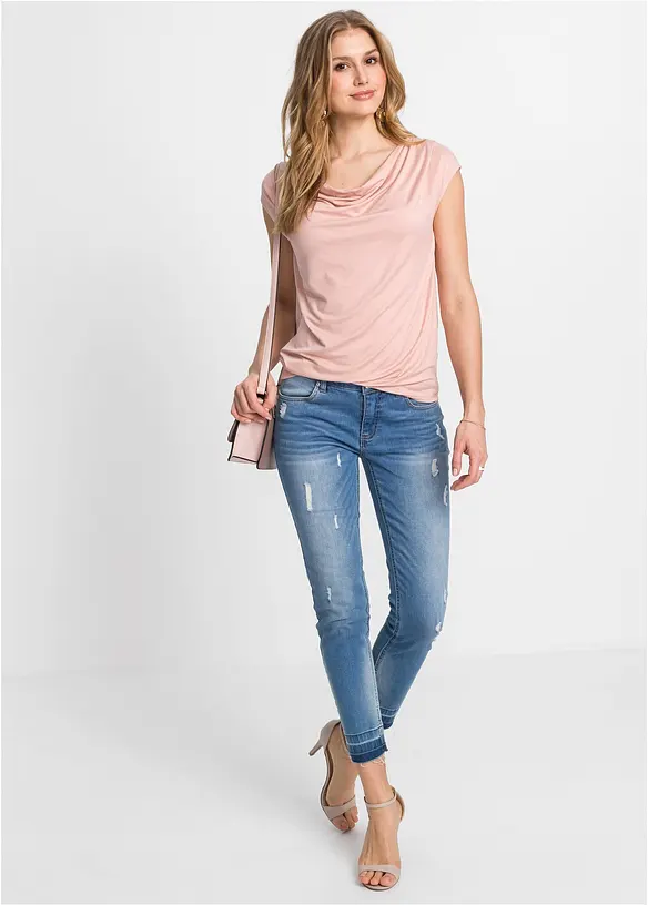 T-shirt col bénitier en viscose extensible, bonprix