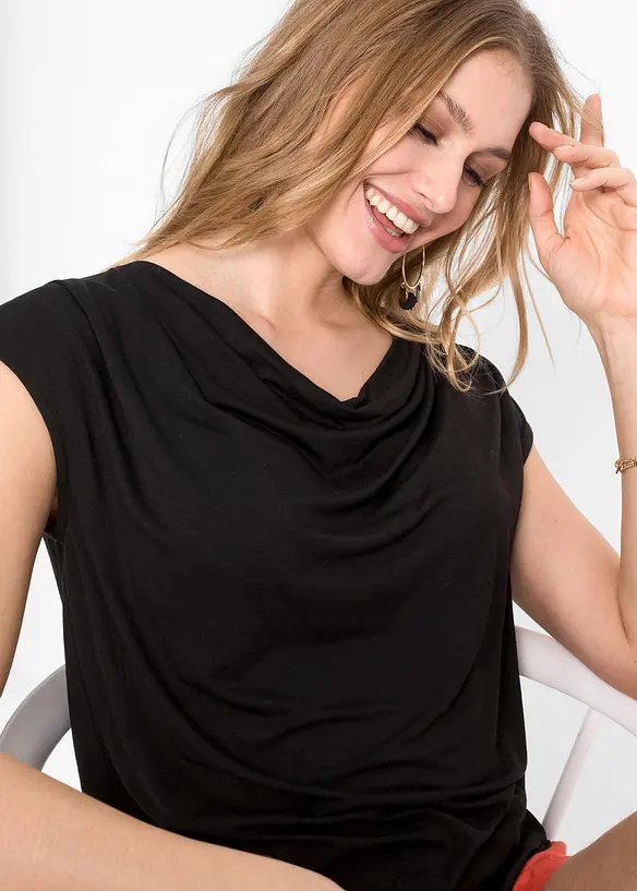T-shirt col bénitier en viscose extensible, bonprix
