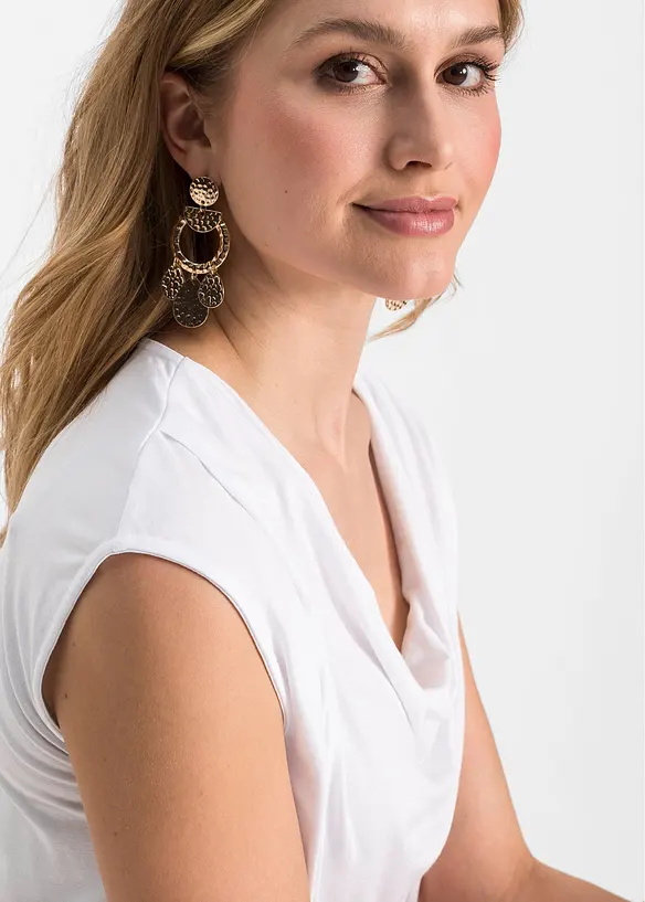 T-shirt col bénitier en viscose extensible, bonprix