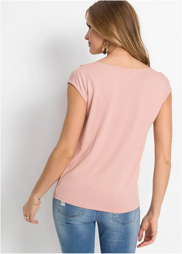 T-shirt col bénitier en viscose extensible, bonprix