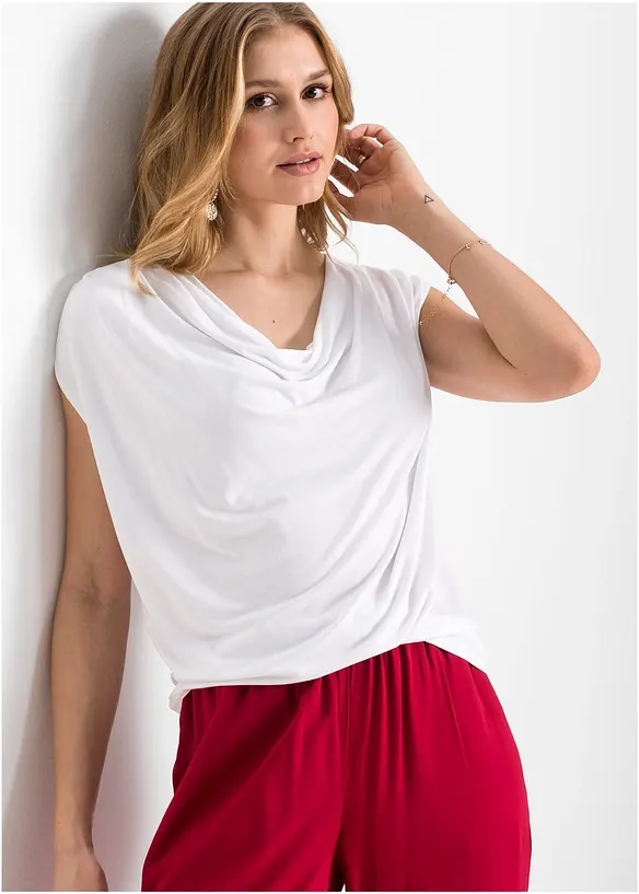 T-shirt col bénitier en viscose extensible, bonprix