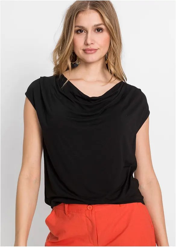 T-shirt col bénitier en viscose extensible, bonprix