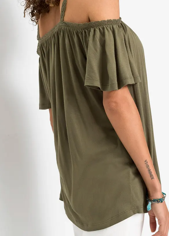 T-shirt à épaules dénudées en viscose douce, bonprix