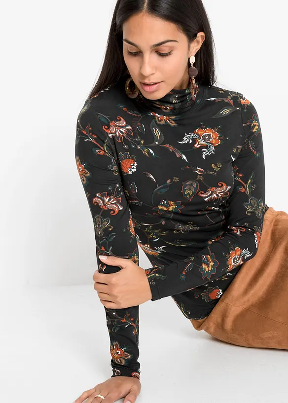 T-shirt manches longues à col roulé, bonprix