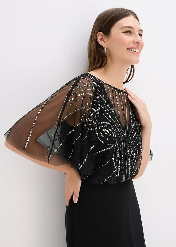 Robe longue en tulle fin avec sequins brodés, bonprix