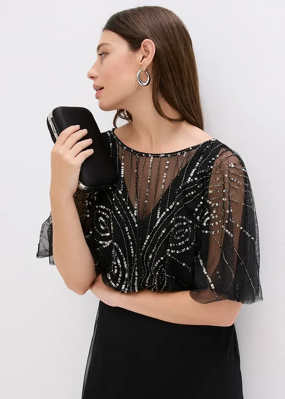 Robe longue en tulle fin avec sequins brodés, bonprix