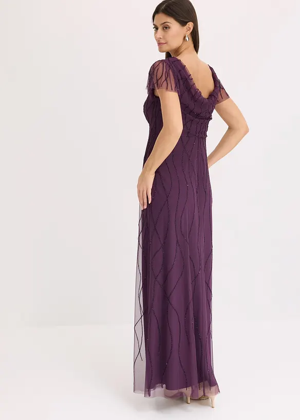 Robe longue en tulle avec perles brodées, bonprix
