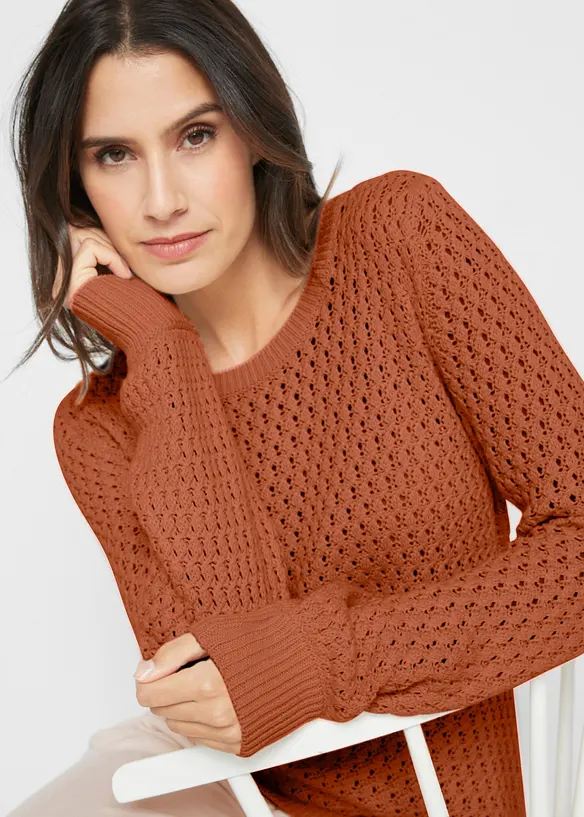 Pull en maille texturée de coton mélangé, bonprix