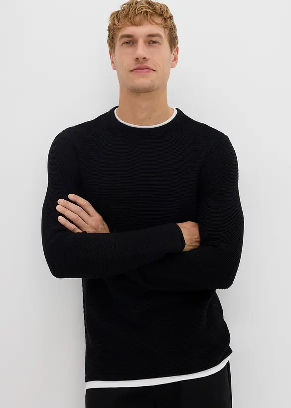 Pull texturé effet 2-en-1 en coton mélangé, bonprix