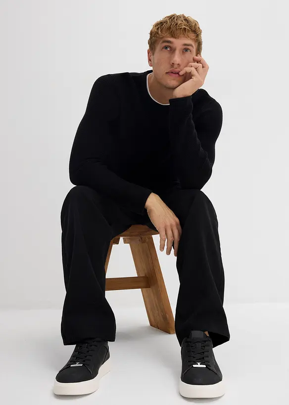 Pull texturé effet 2-en-1 en coton mélangé, bonprix