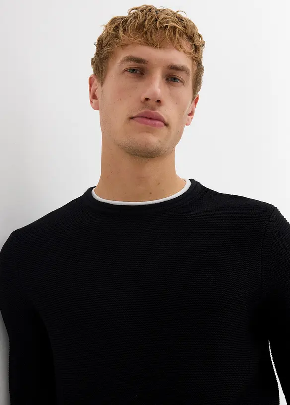 Pull texturé effet 2-en-1 en coton mélangé, bonprix