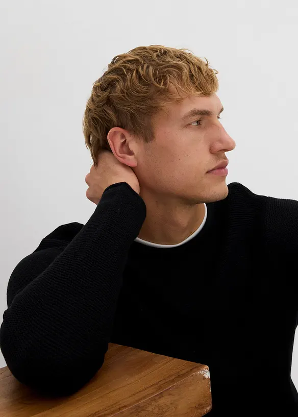 Pull texturé effet 2-en-1 en coton mélangé, bonprix