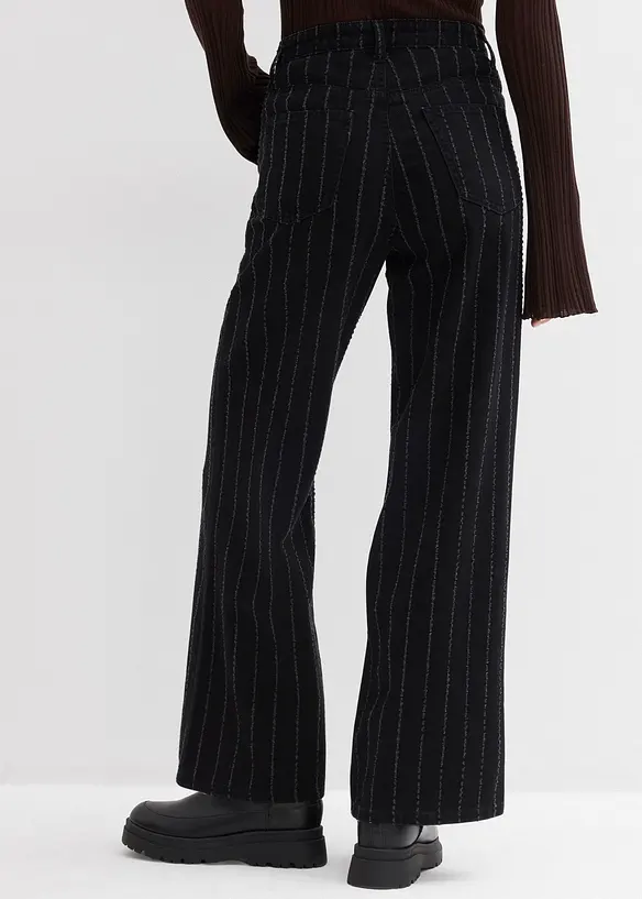 Jean large taille haute, effets destroy, bonprix