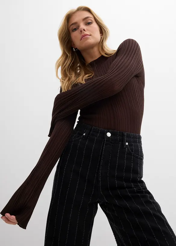 Jean large taille haute, effets destroy, bonprix