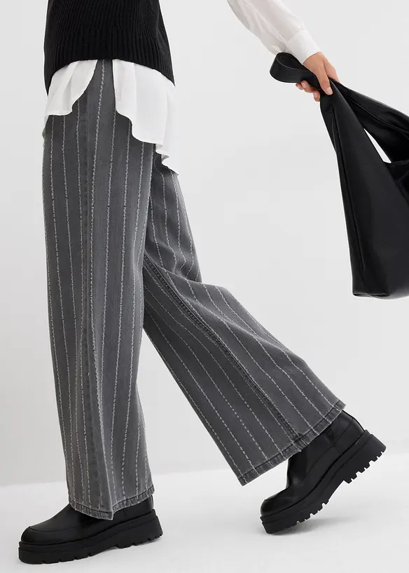 Jean large taille haute, effets destroy, bonprix