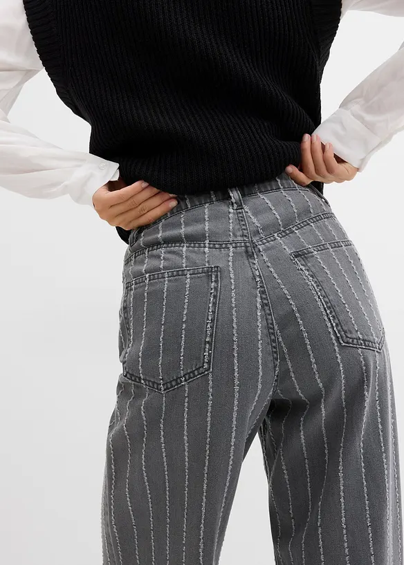 Jean large taille haute, effets destroy, bonprix