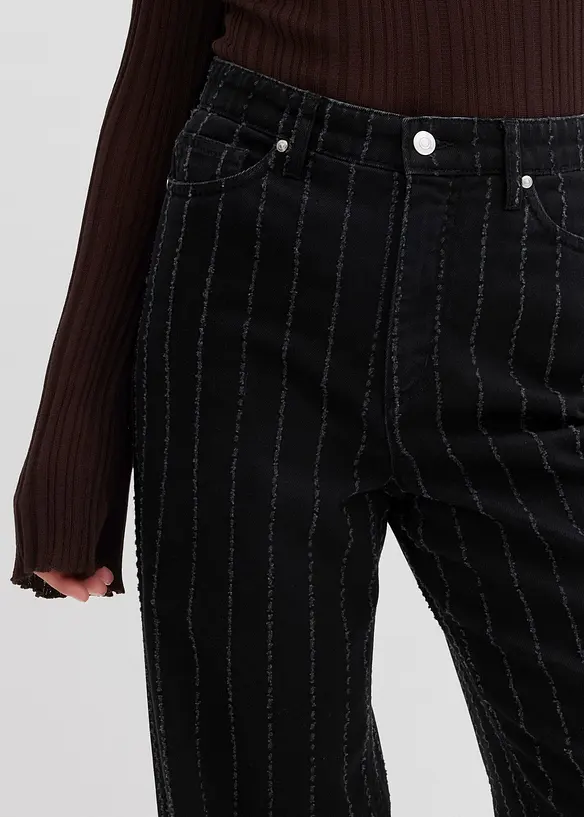 Jean large taille haute, effets destroy, bonprix