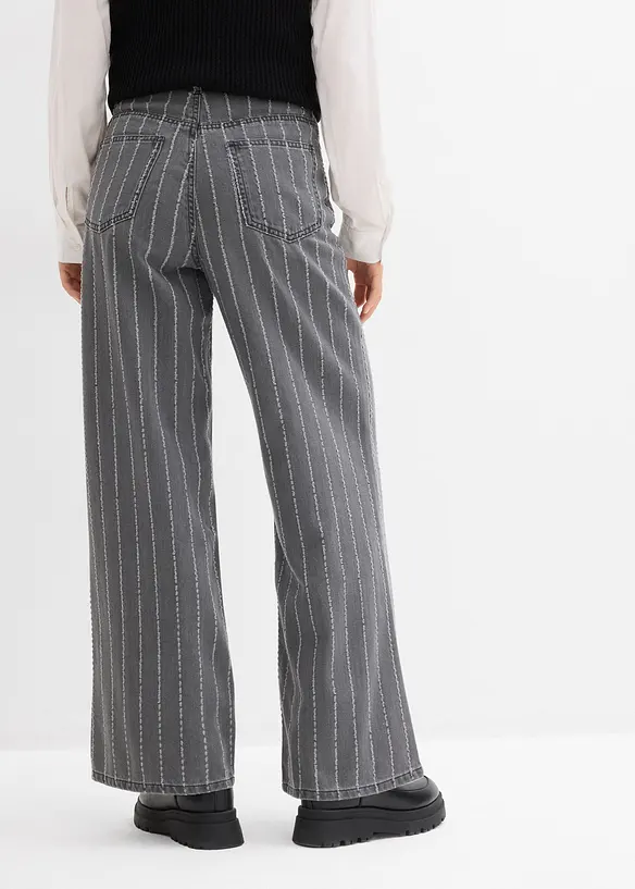 Jean large taille haute, effets destroy, bonprix