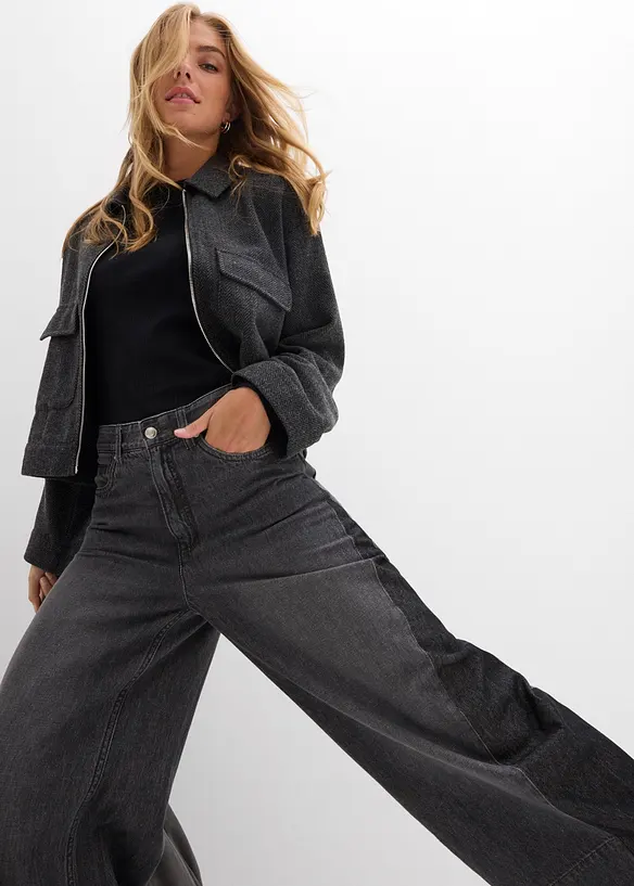 Jean large à taille haute avec empiècement, bonprix