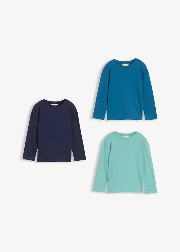 Lot de 3 T-shirts manches longues coton, bonprix