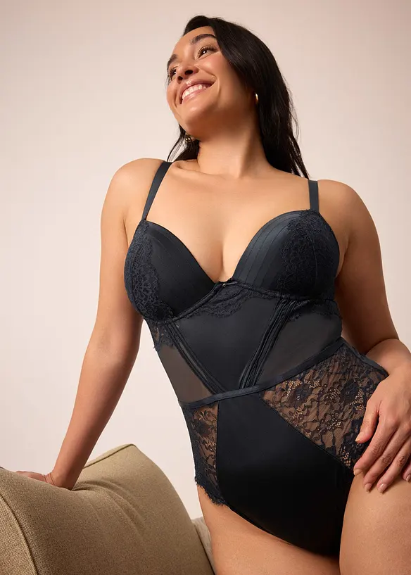 Body Nuisette Violet Dentelle Brillants Avec String - Ouvert Sur Les Hanches - Taille Unique Neuf
