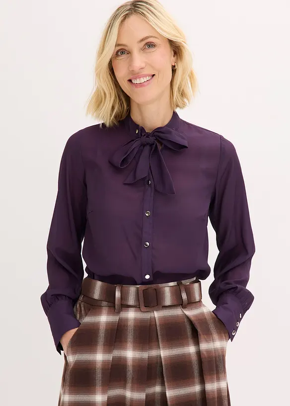 Chemisier en mousseline à col lavallière amovible, bonprix